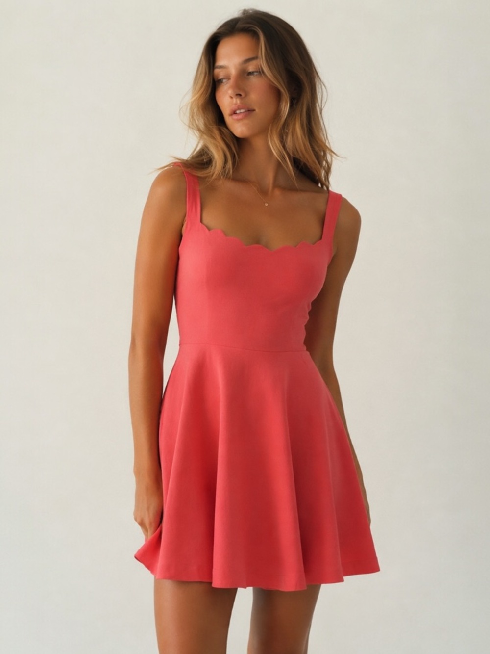 Likely Scalloped Sweetheart Mini Dress Coral Fit Flare A-Line Size 0
